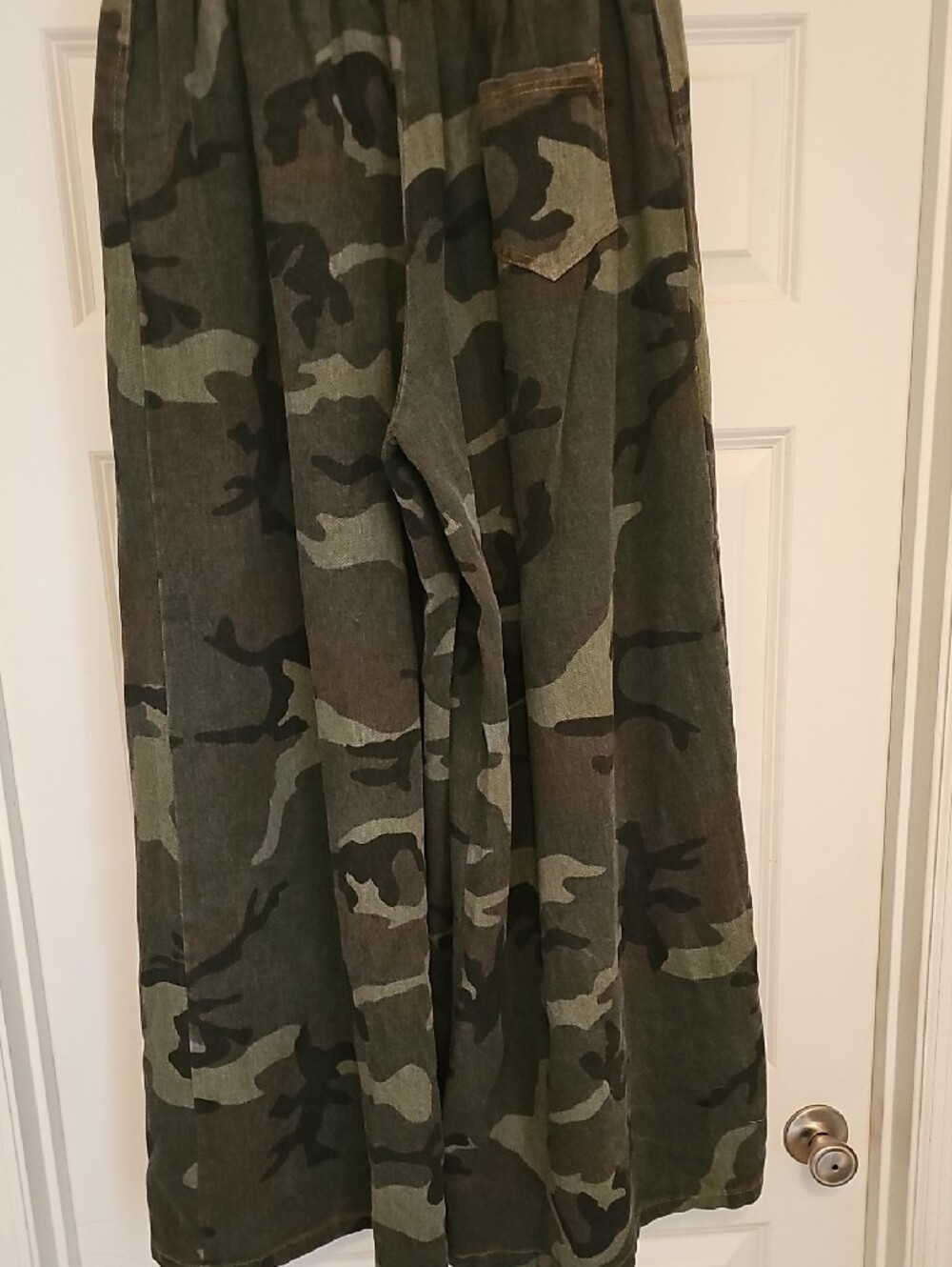 Wide Leg Flare Jeans in Camouflage Green - Picture 3 of 5